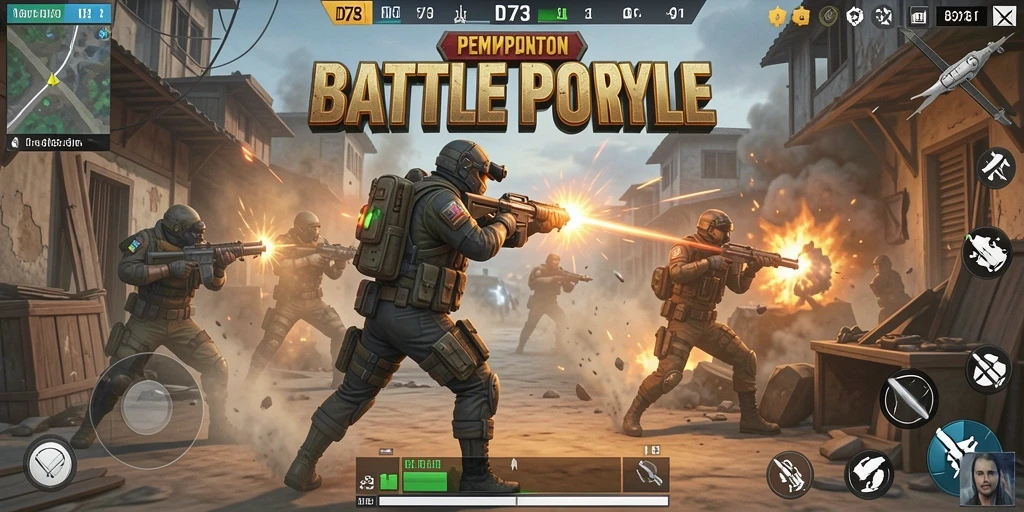 Gameplay intens D73 dalam pertempuran Battle Royale.