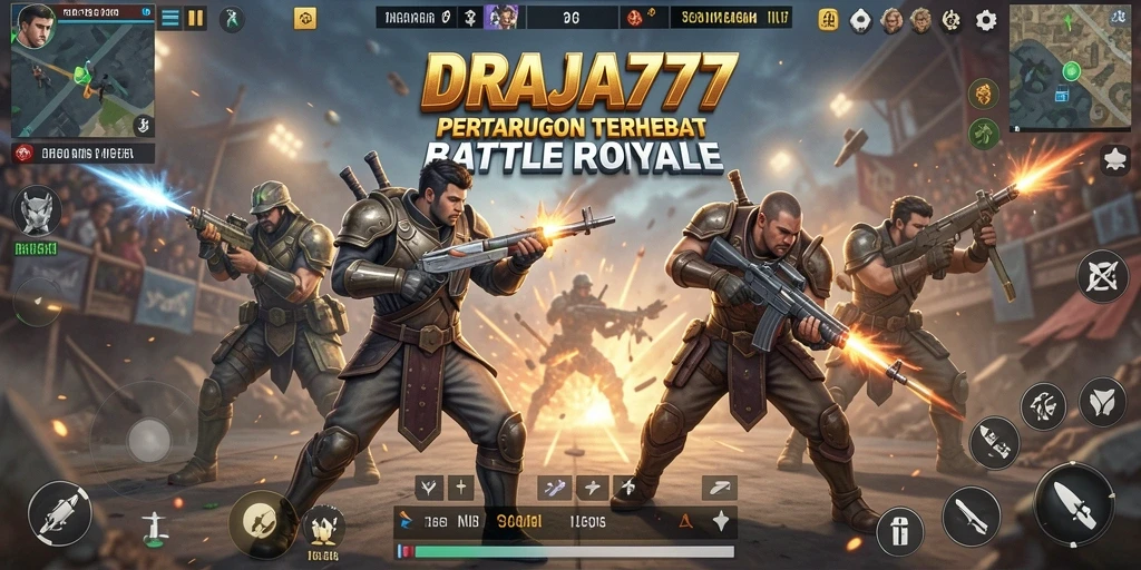 Screenshot DRAJA777 menampilkan aksi intens dalam pertempuran Battle Royale.