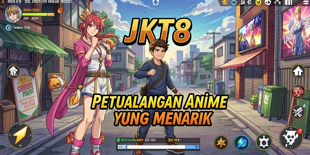 Screenshot gameplay JKT8 menampilkan pertarungan karakter anime yang mendebarkan.