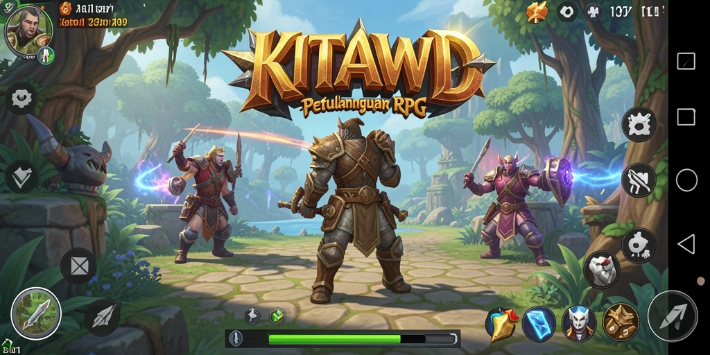 Screenshot utama KITAWD menampilkan aksi pertarungan RPG yang intens.