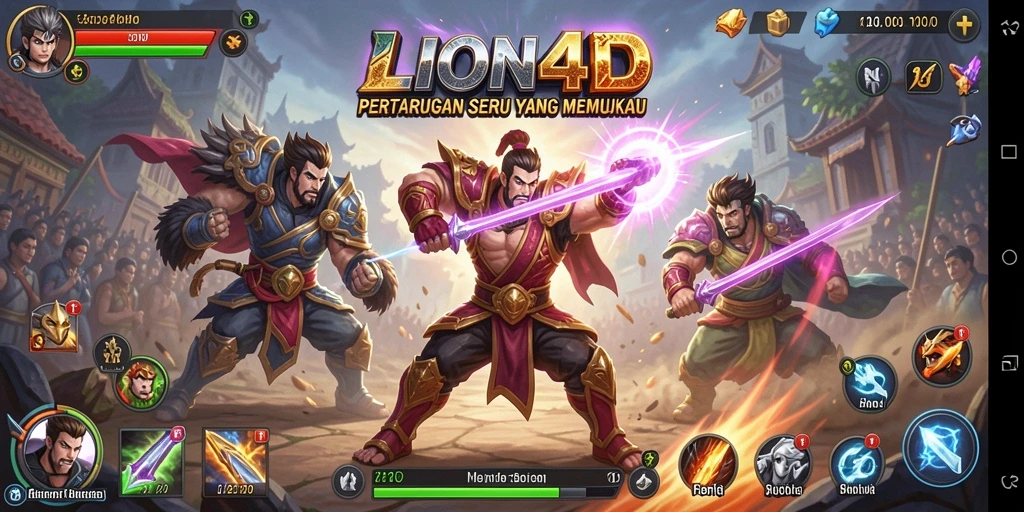 Tampilan gameplay LION4D dengan pertarungan yang seru dan karakter menarik.