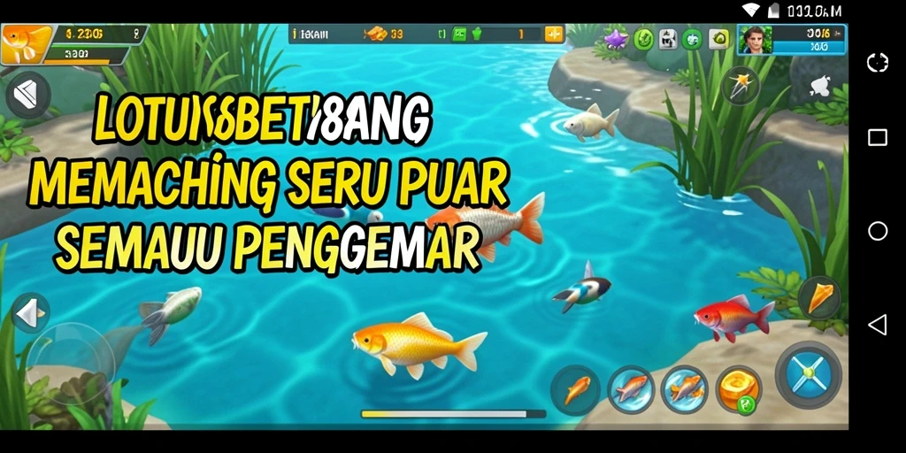 Tampilan gameplay LOTUSBET88 yang menarik dengan berbagai ikan dan alat pancing.