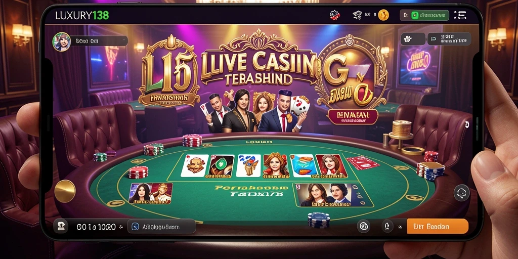 Screenshot gameplay LUXURY138 menampilkan dealer langsung dan suasana kasino yang nyata.