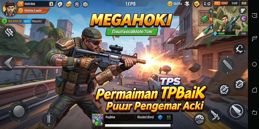 Tampilan gameplay seru dari MEGAHOKI dengan aksi tembak-menembak.