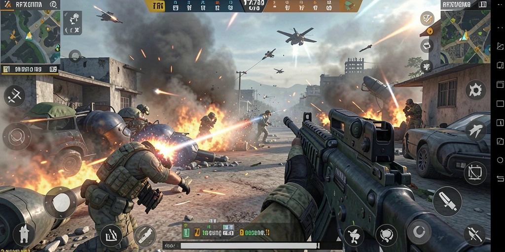 Screenshot utama dari gameplay menegangkan di RR789 FPS.